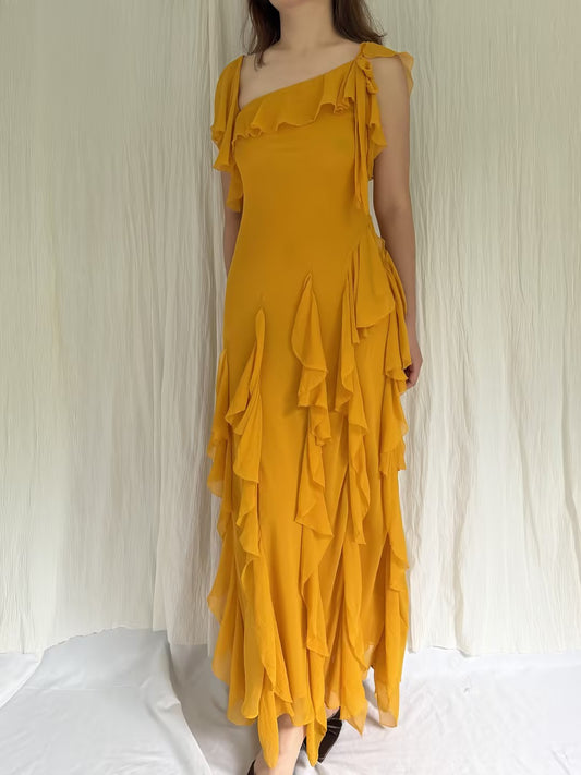 Robe mi-longue en dentelle Sohana en jaune jonquille