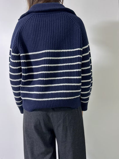 Amelina Stripe Cashmere Sweater in Navy