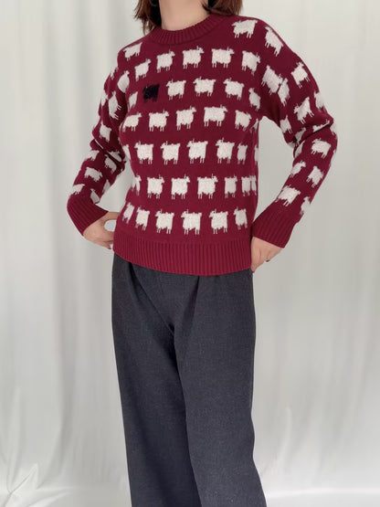 Women's Wool Sheep Sweater - Burgundy