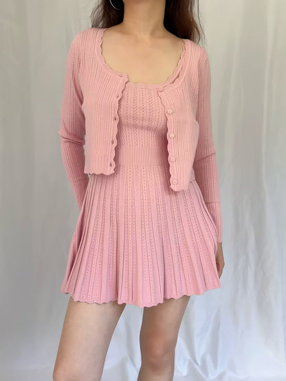 LSF Martti Stretch Pointelle Cardigan - Fawn Pink