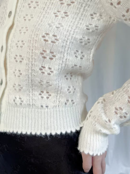 Emery Pointelle Cardigan - Swan