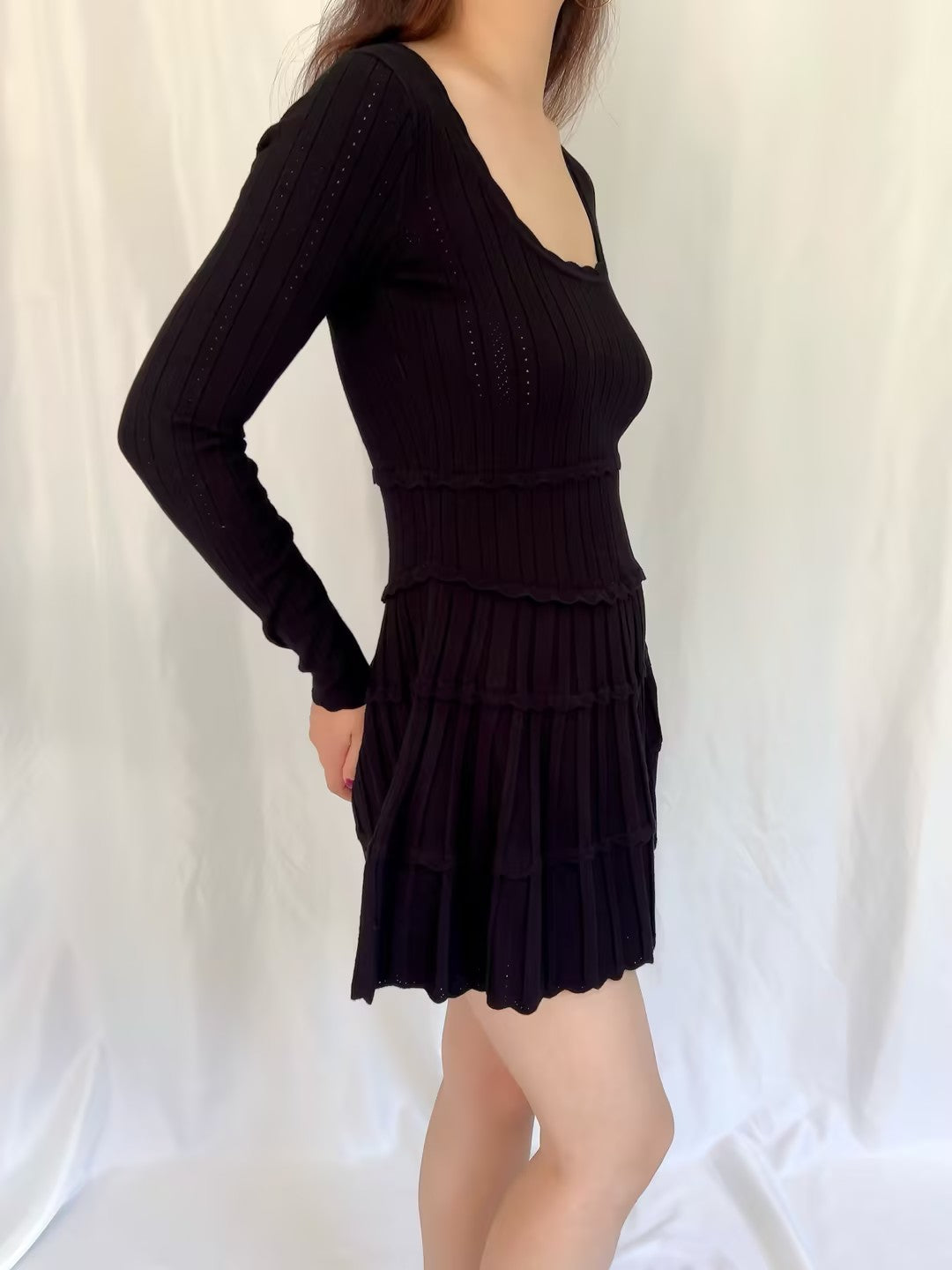 LSF Lavender Stretch Pointelle Mini Dress - Black