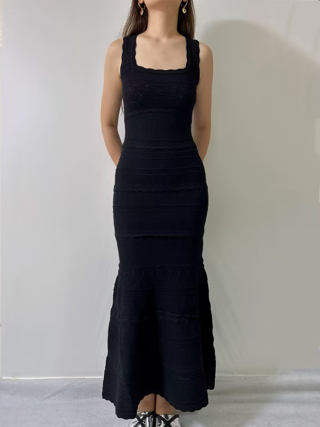 LSF Ellaria Mixed Stitch Maxi Dress in Black