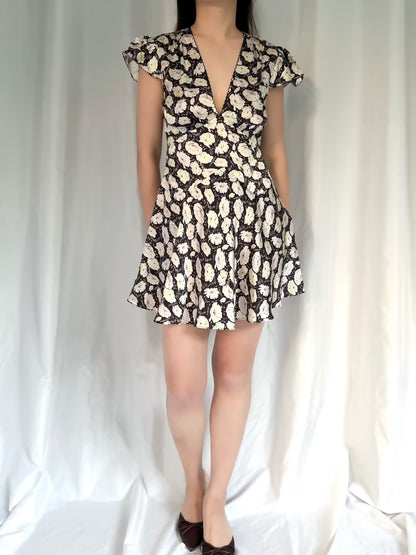 Dianne Silk Dress - Noir Fleurs Danemone