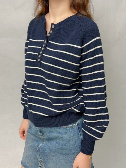 SEZ Leontine Pull en coton rayé bleu marine