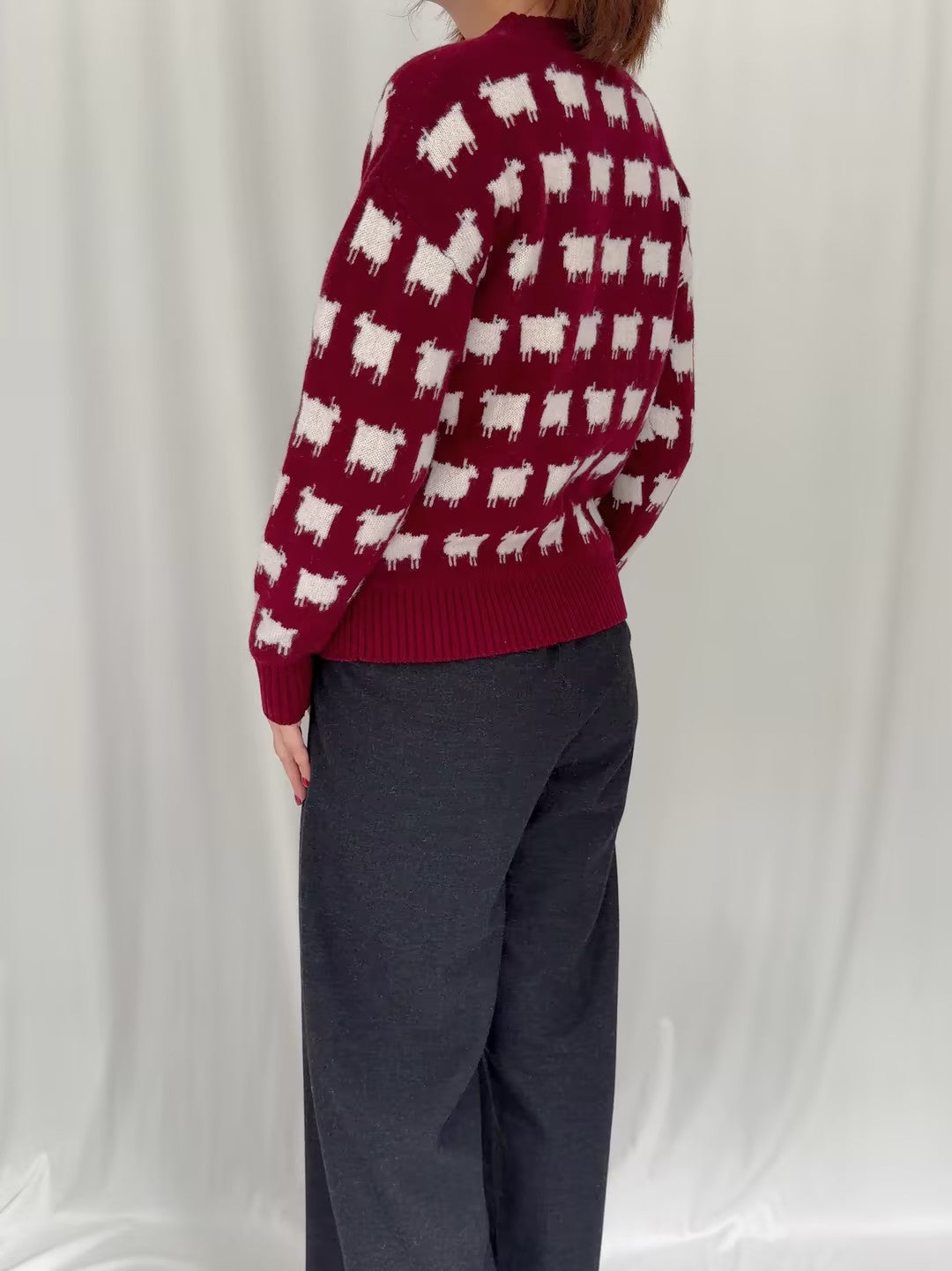 Women's Wool Sheep Sweater - Burgundy