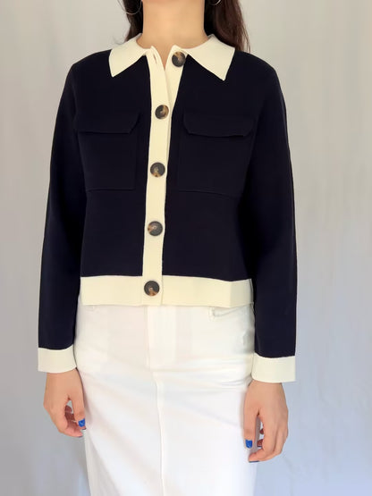 Betty Cardigan - Marine with Ecru Details