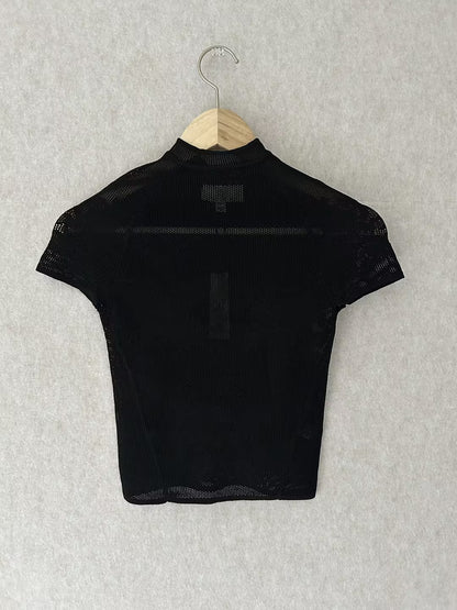 FdM Lace Pointelle Tee - Black in XS