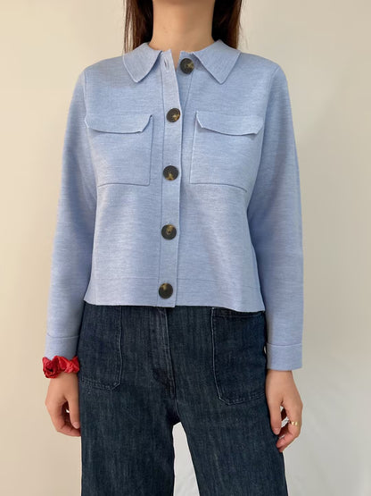 Betty Merino Wool Cardigan -  Washed Blue