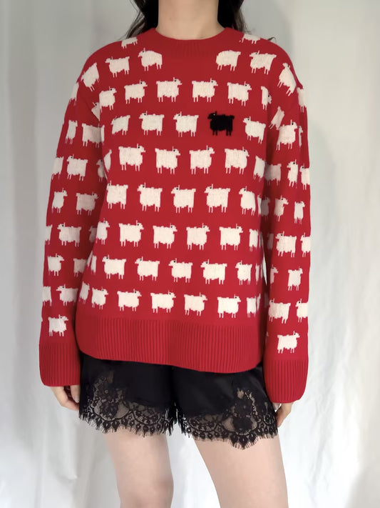 WW Women's Wool Sheep Sweater - Red (contact for other sizes)
