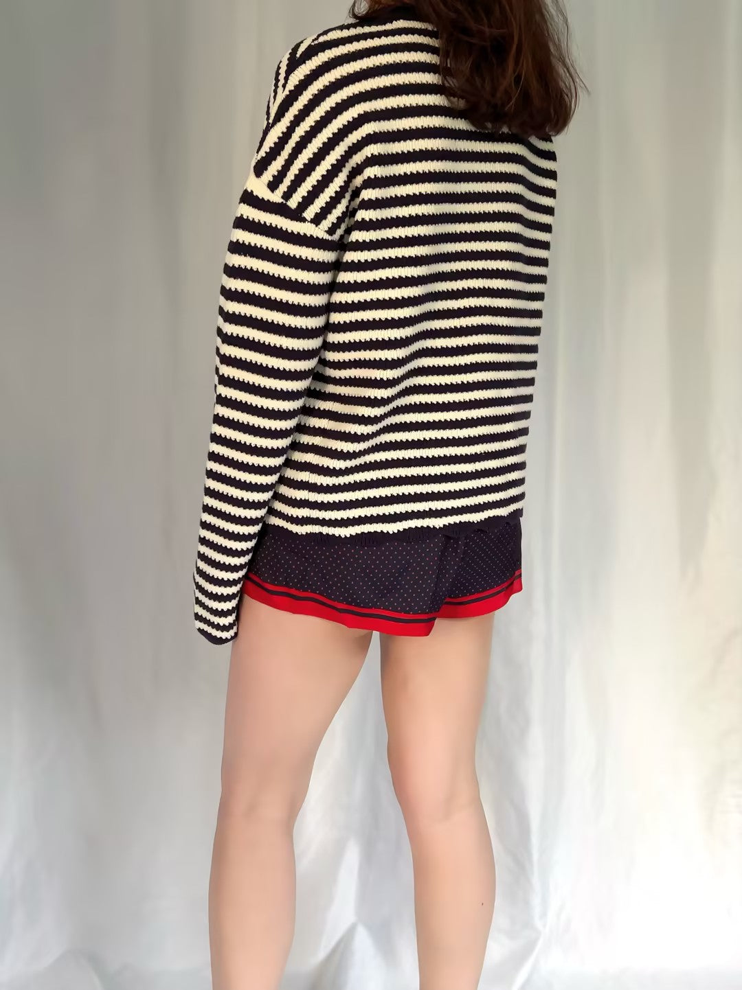 CL Stripe Crochet Crewneck Sweater in S
