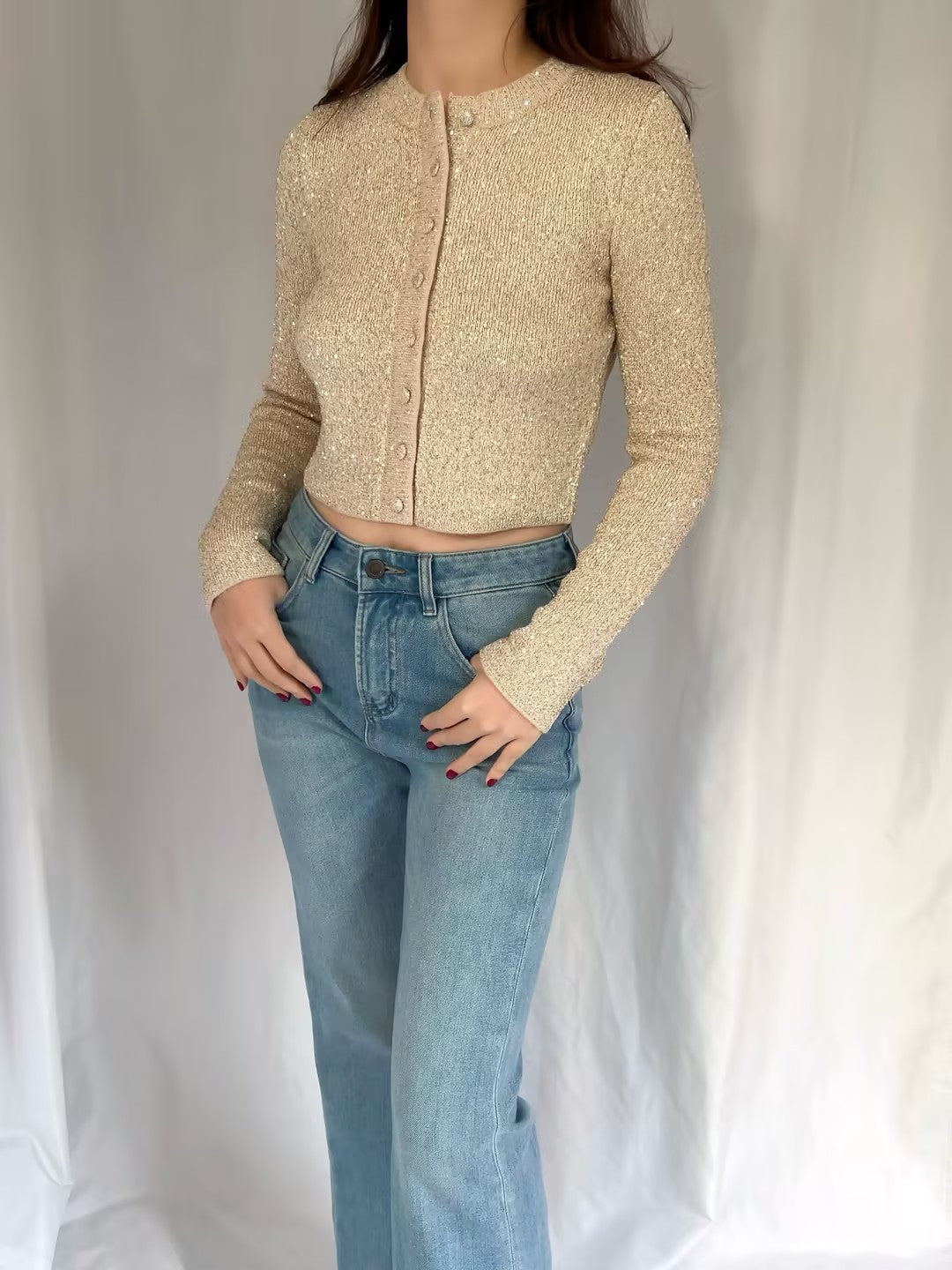 LSF Ferra Sequin Stretch Cardigan - Honey Gold