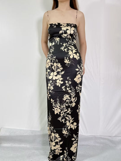 Frankie Silk Maxi Dress in Black Motif [size 4 sample sale]