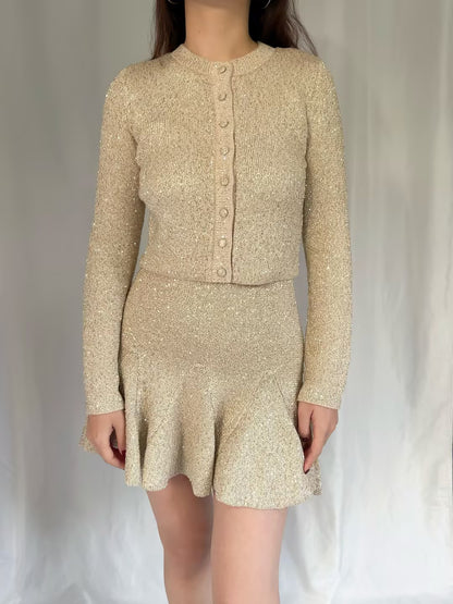 LSF Ferra Sequin Stretch Cardigan - Honey Gold