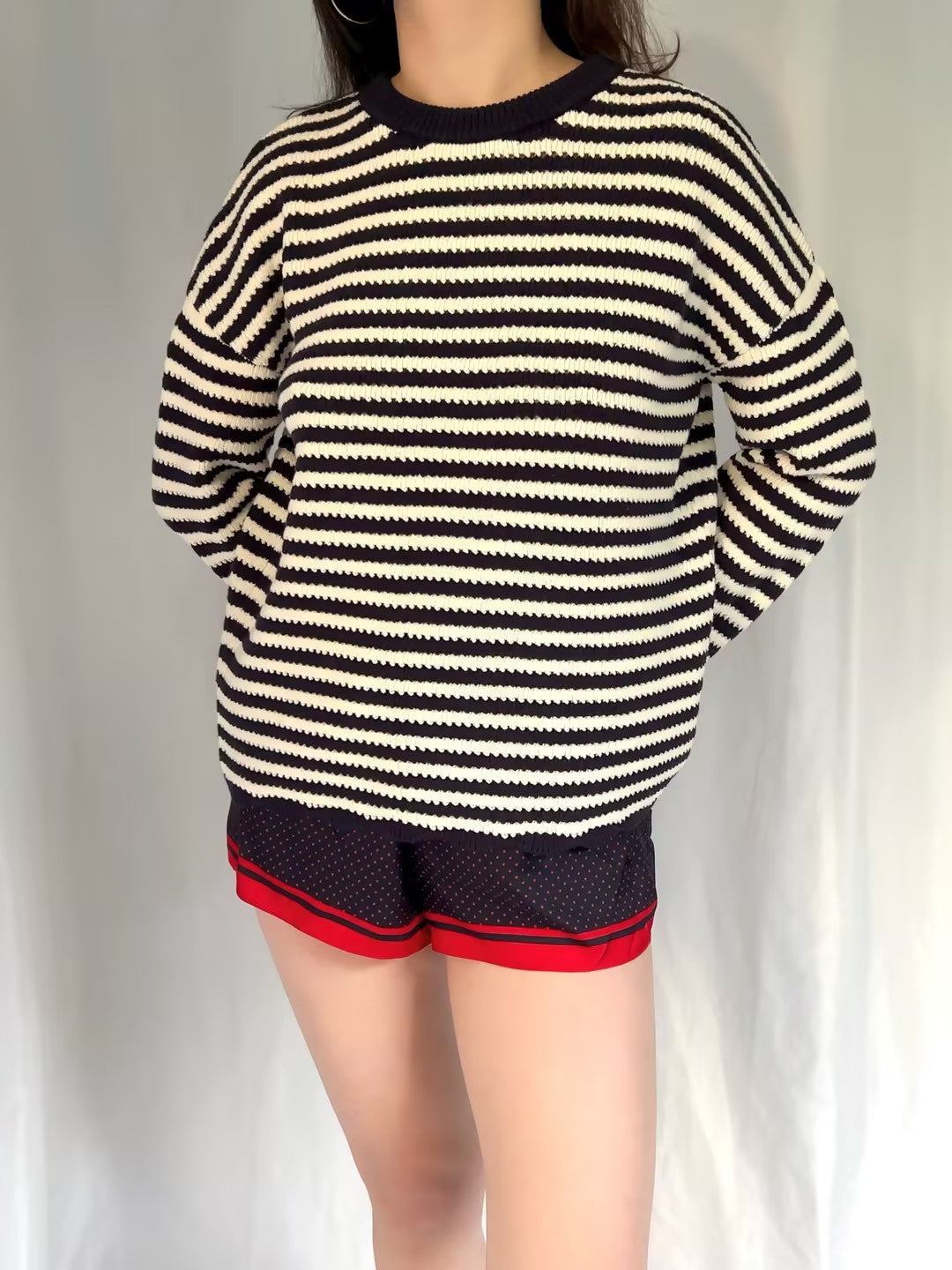 CL Stripe Crochet Crewneck Sweater in S