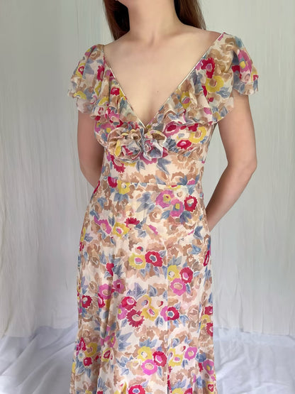 Robe mi-longue en dentelle Sohana en jaune jonquille