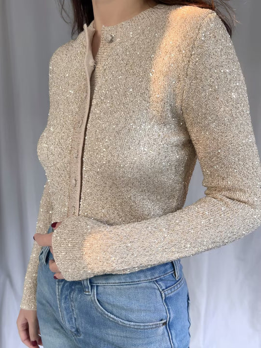 LSF Ferra Sequin Stretch Cardigan - Honey Gold