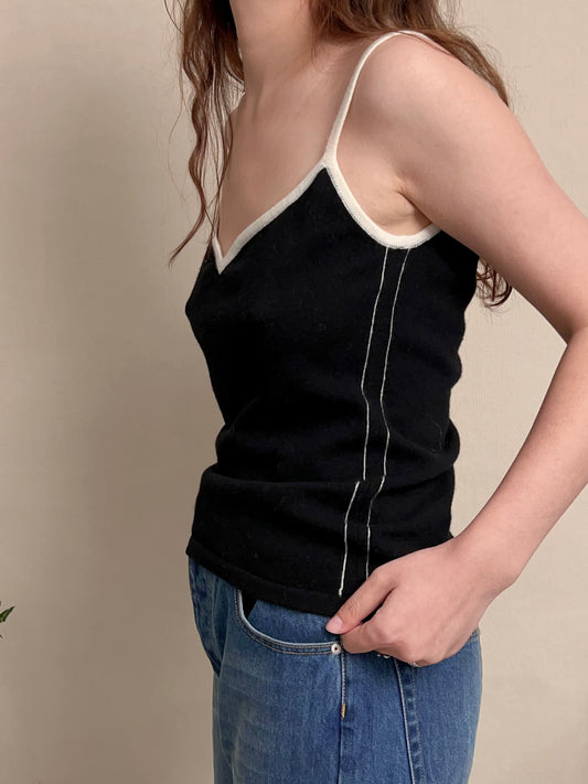 Contrast-Trimmed Wool Knit Tank Top