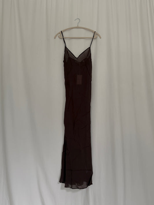 Long Deep V-Neck Slip - Umber in S