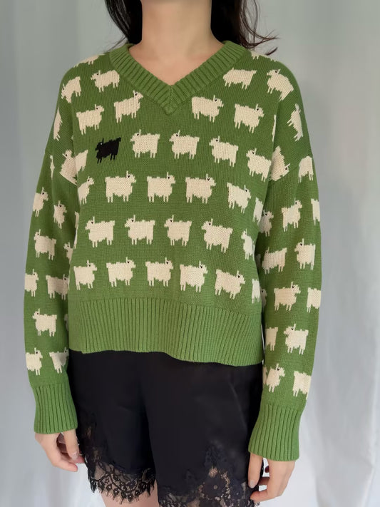 WW V-Neck Sheep Sweater - Green (contact for other sizes)