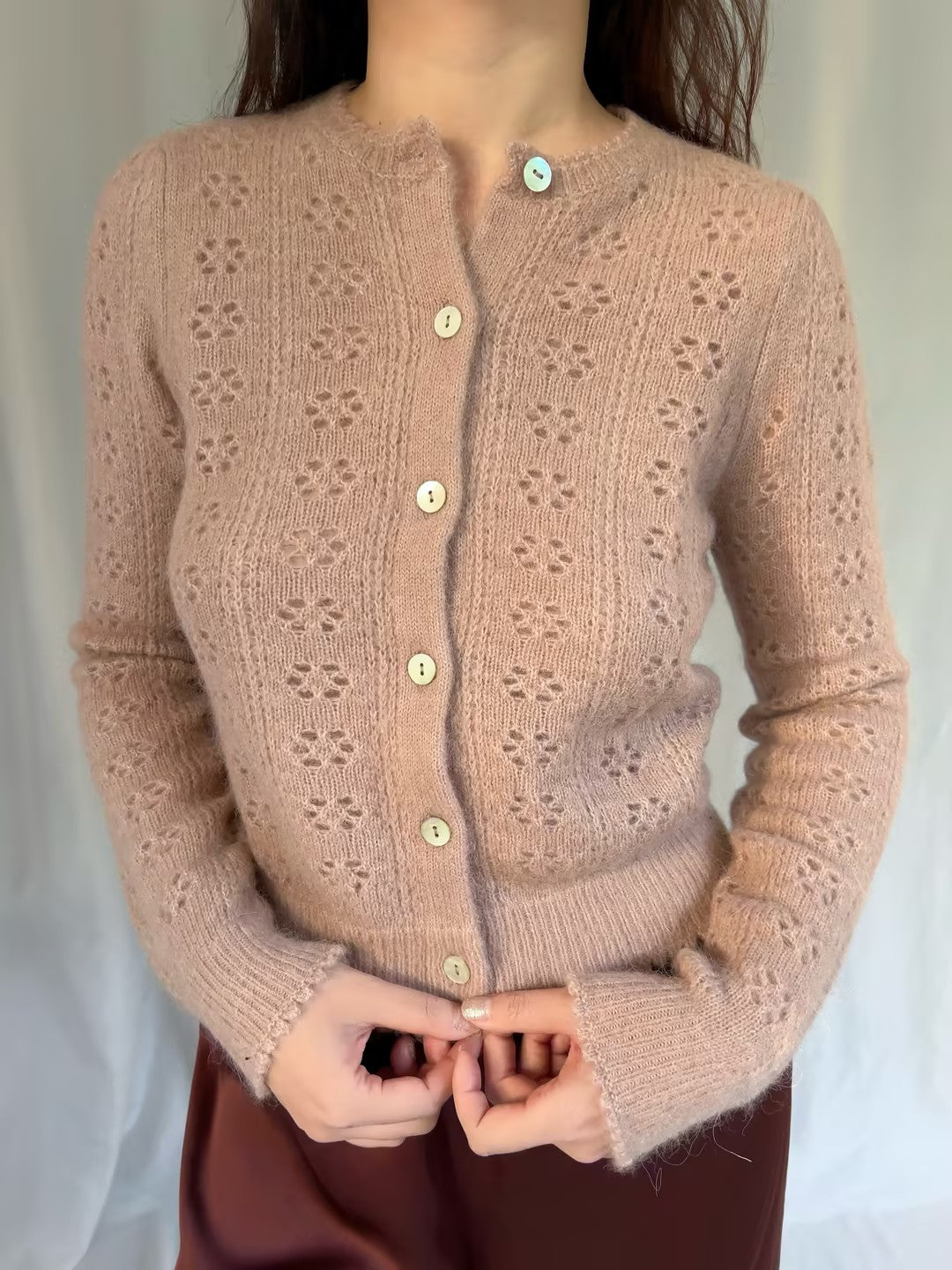 Emery Pointelle Cardigan - Clay