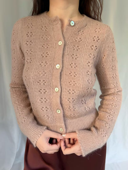 Emery Pointelle Cardigan - Clay