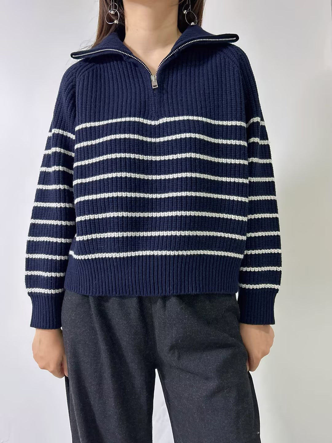 Amelina Stripe Cashmere Sweater in Navy