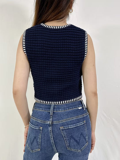 Gustave Sleeveless Knit Vest in Navy