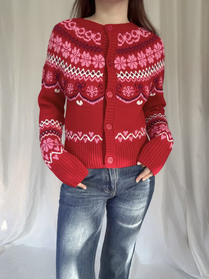 LSF Shantae Wool Fair Isle Cardigan - Red Velvet Truffle