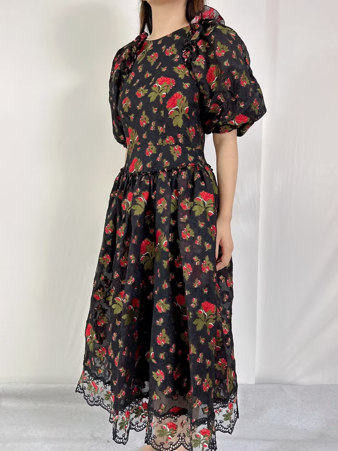 SR Silk-Blend Jacquard Floral Midi Dress