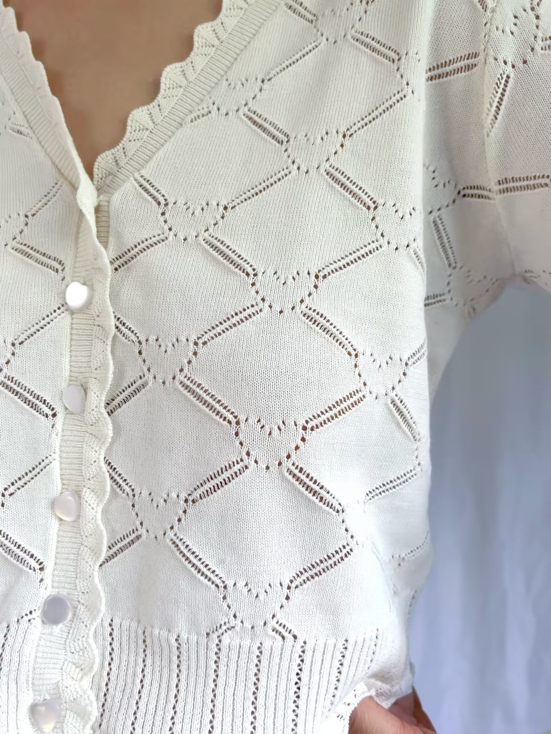 LSF Petra Knit Heart Argyle Cardigan - Parchment