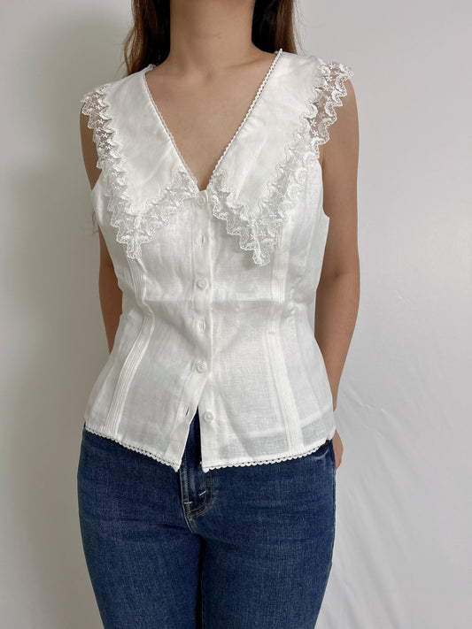 Melodie Linen White Top in US6