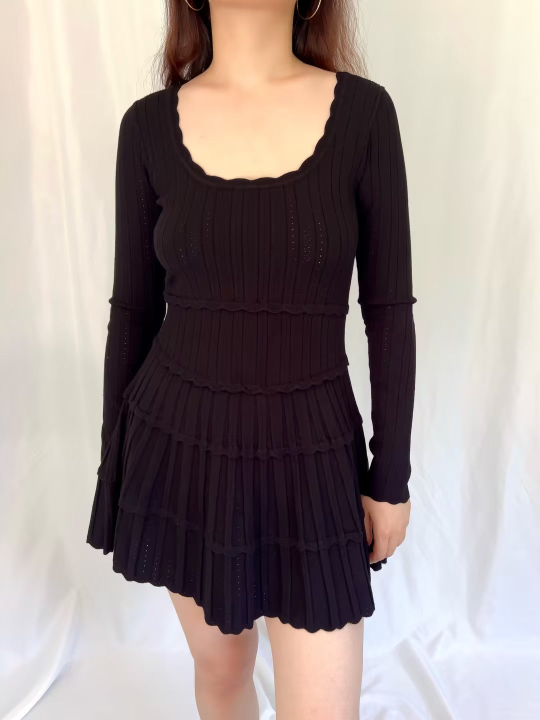 LSF Lavender Stretch Pointelle Mini Dress - Black