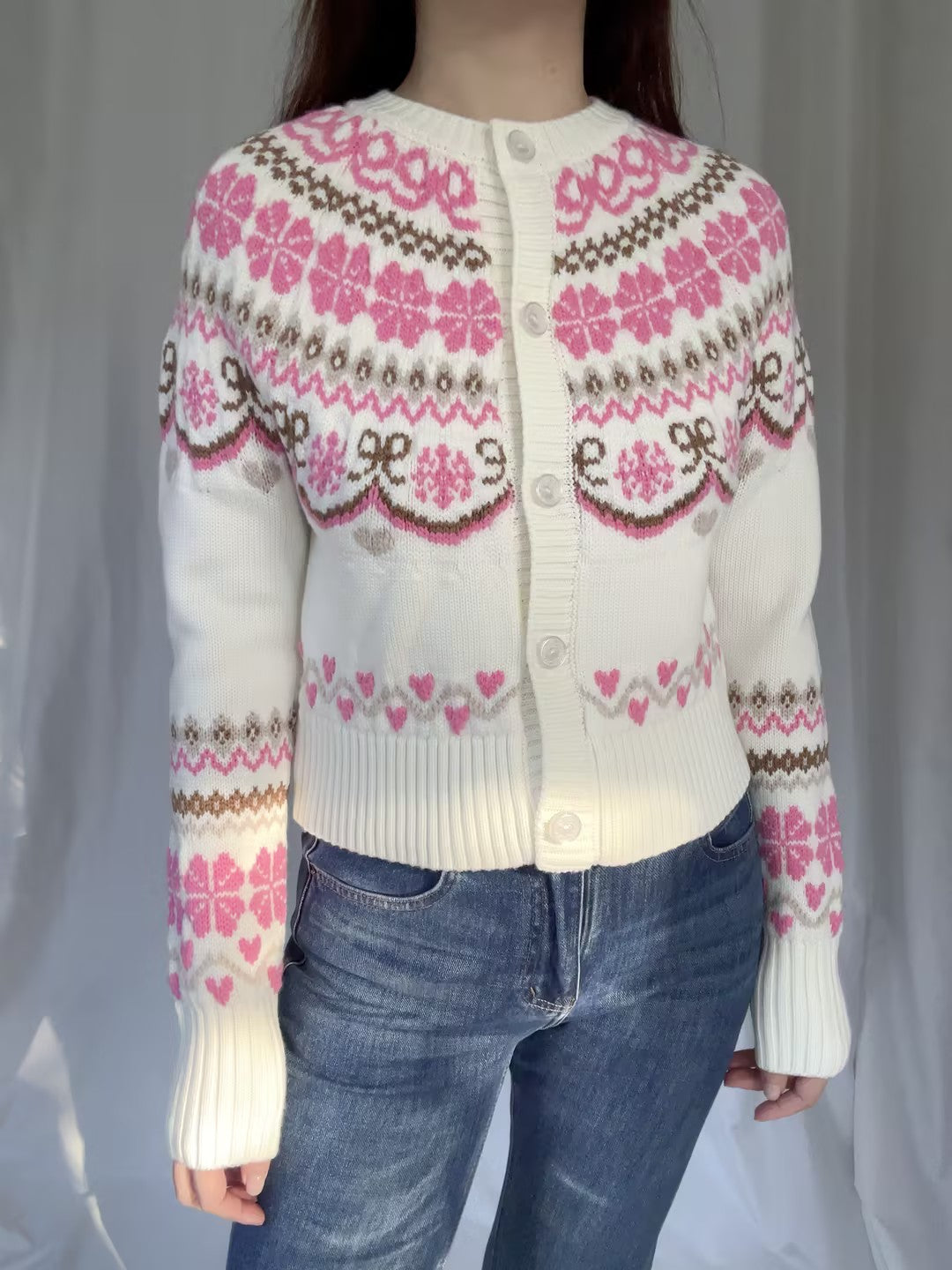 LSF Shantae Wool Fair Isle Cardigan - Pink Champagne