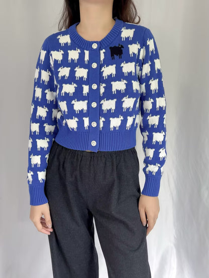 WW Cotton Cropped Sheep Cardigan - Bright Blue (contact for other sizes)