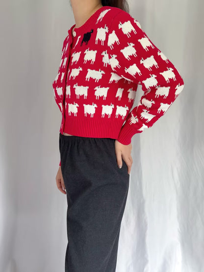 WW Cotton Cropped Sheep Cardigan (contact for other sizes)