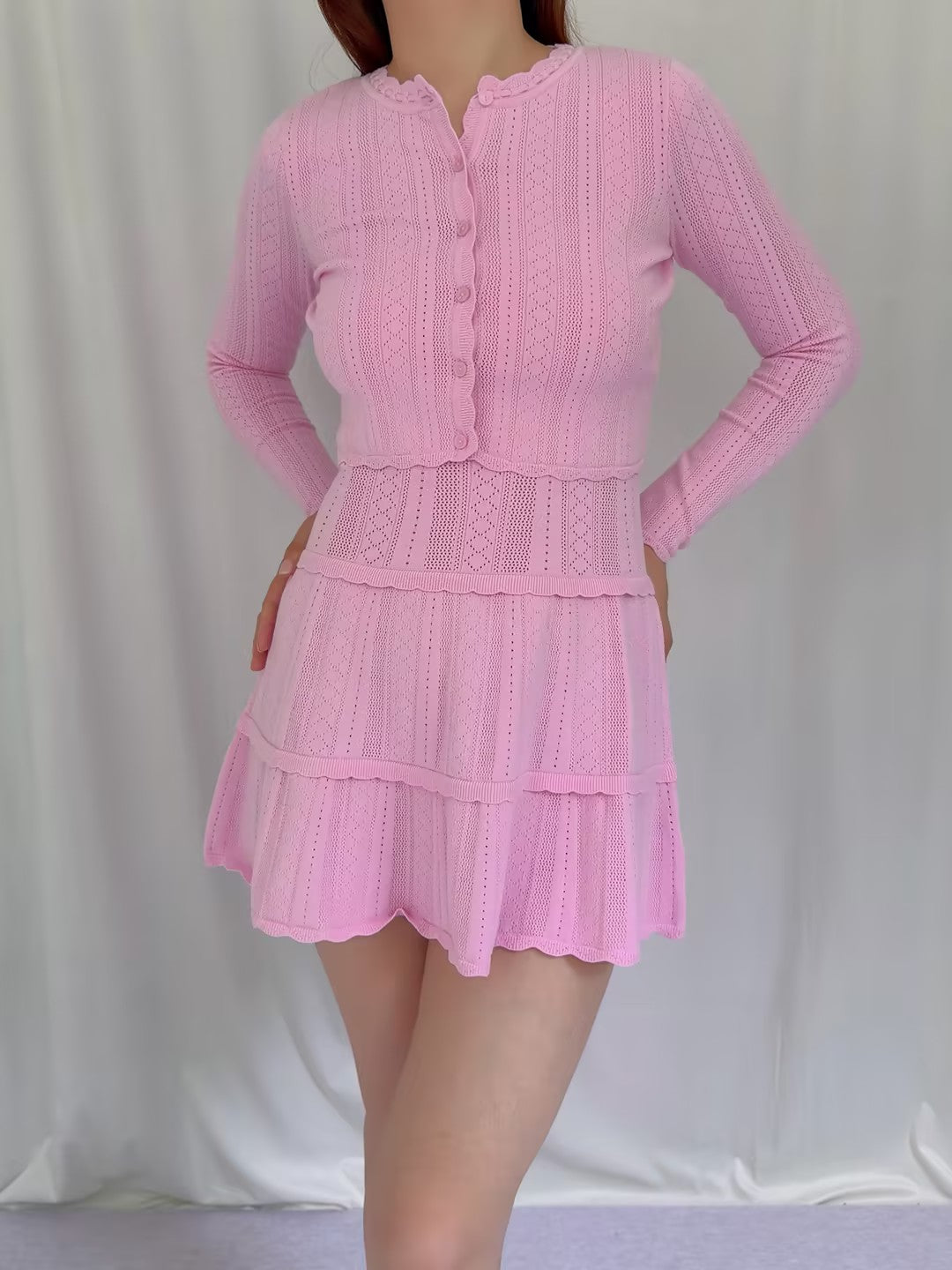 Nadiya Pointelle Cardigan - Candy Floss Pink in XS