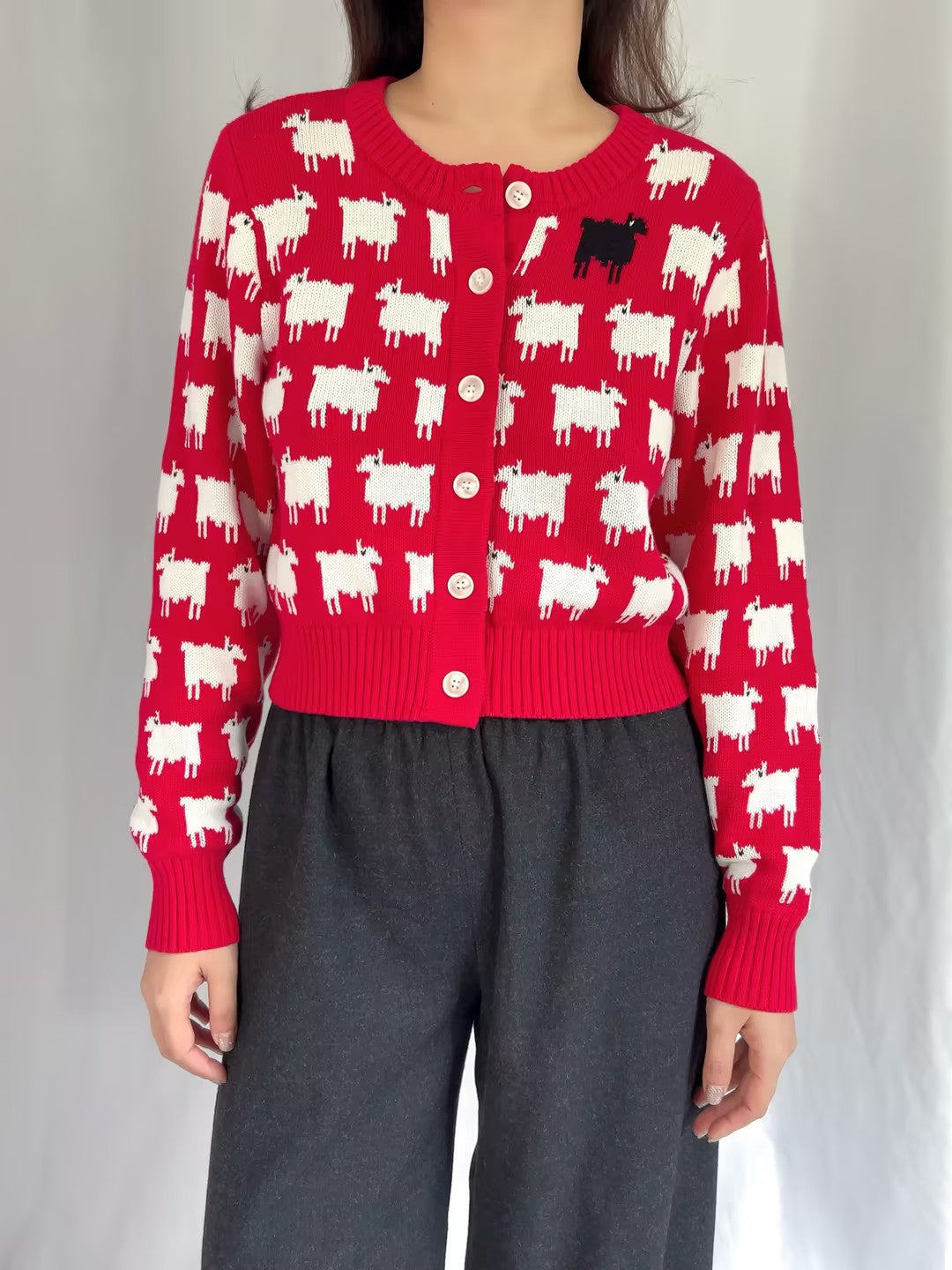 WW Cotton Cropped Sheep Cardigan (contact for other sizes)