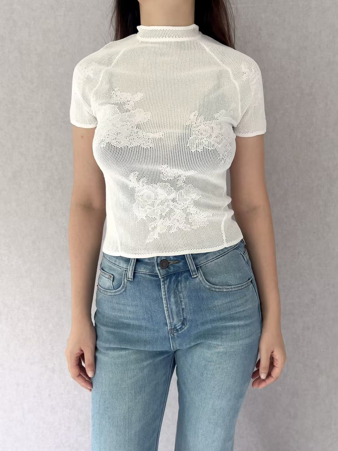 FdM Lace Pointelle Tee - Ivory in M