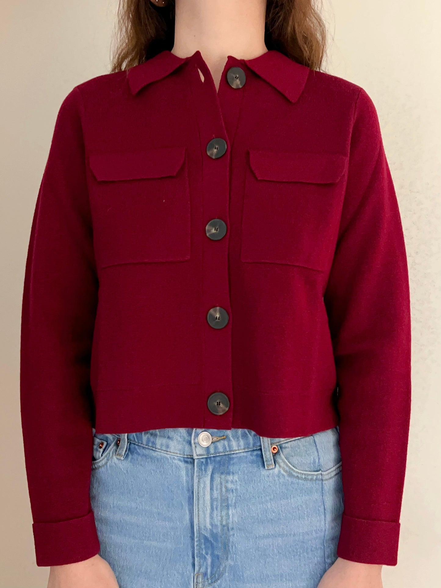 Betty Merino Wool Cardigan in Garnet