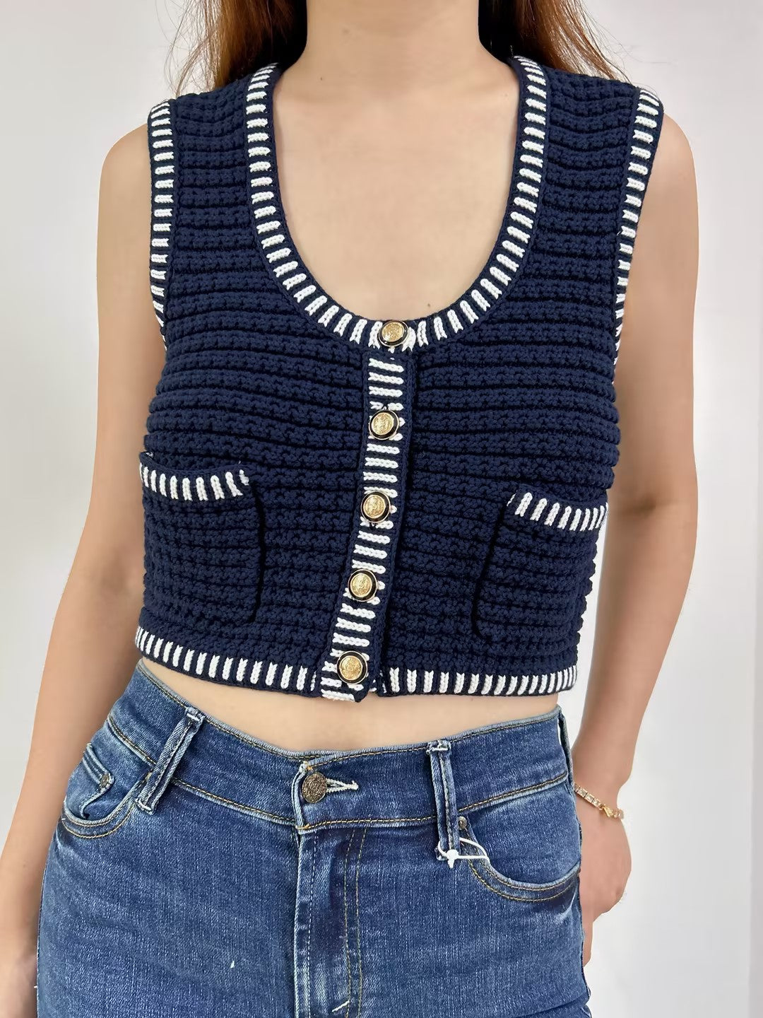 Gustave Sleeveless Knit Vest in Navy