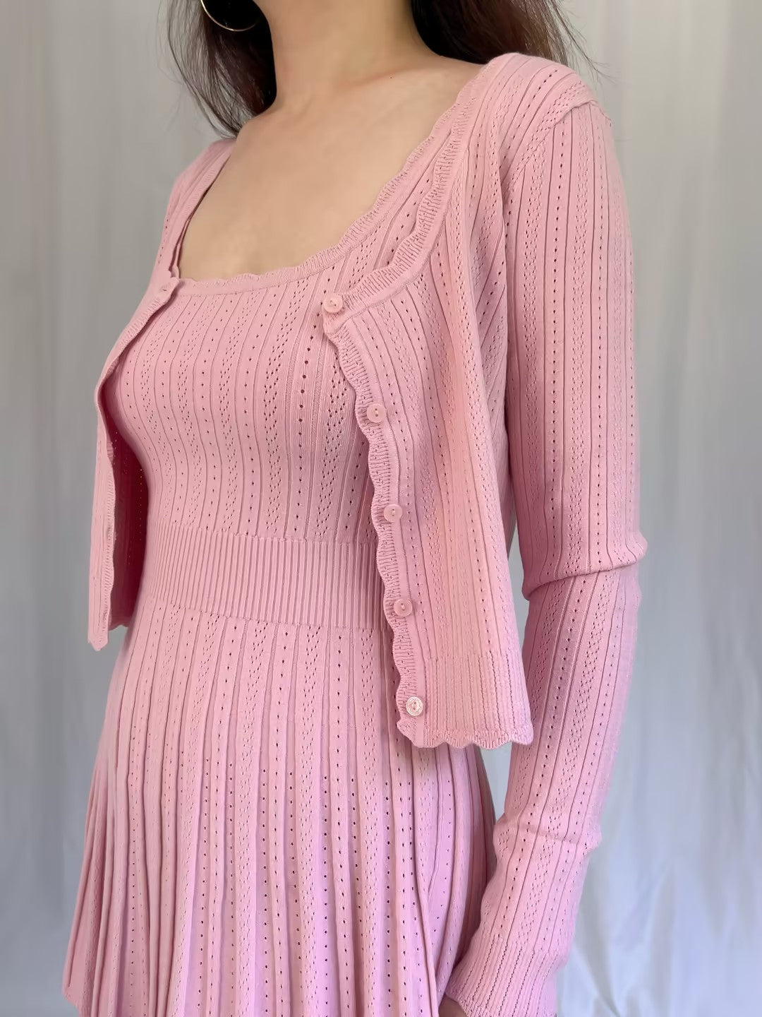 LSF Martti Stretch Pointelle Cardigan - Fawn Pink