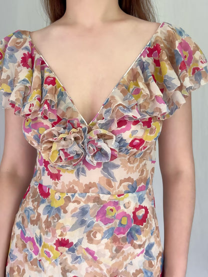 Robe mi-longue en dentelle Sohana en jaune jonquille