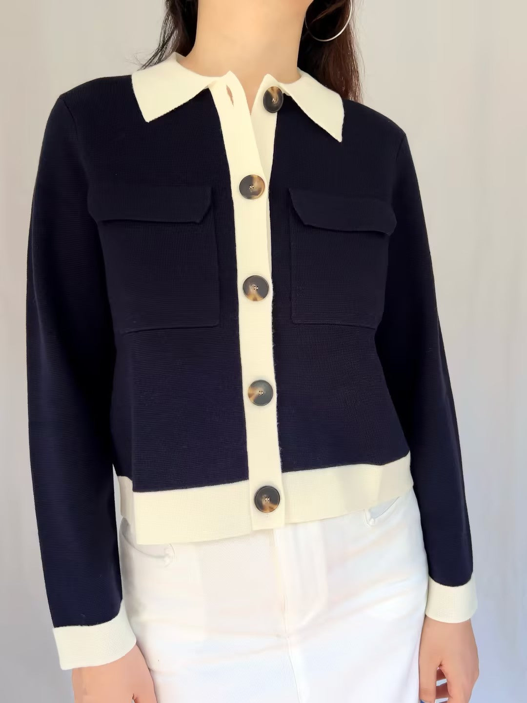 Betty Cardigan - Marine with Ecru Details