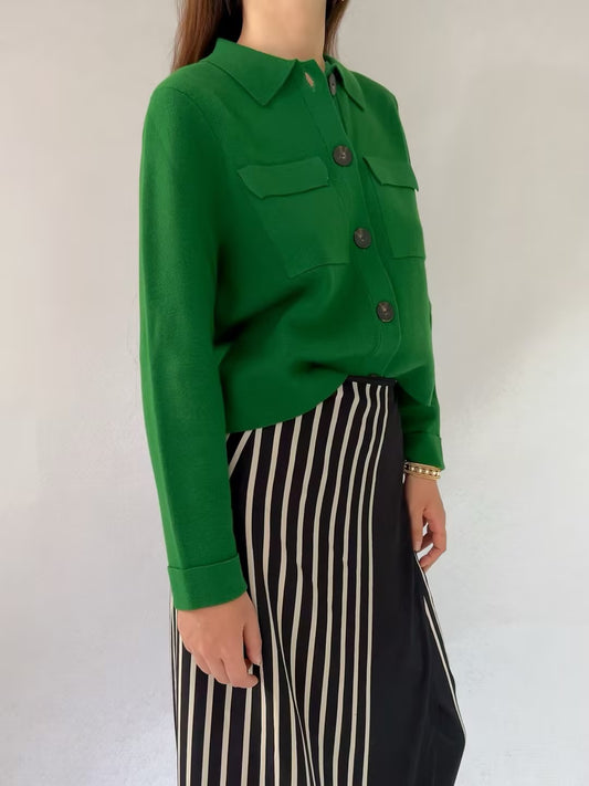 Betty Merino Wool Cardigan in Green