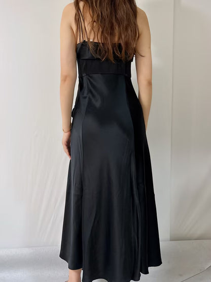 Donneta Satin Midi Dress in Black