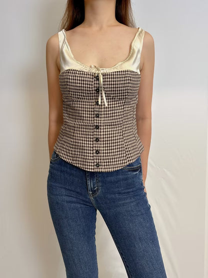 Beverly Linen Top in Tartine Check