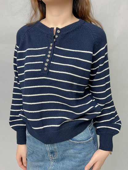 SEZ Leontine Pull en coton rayé bleu marine