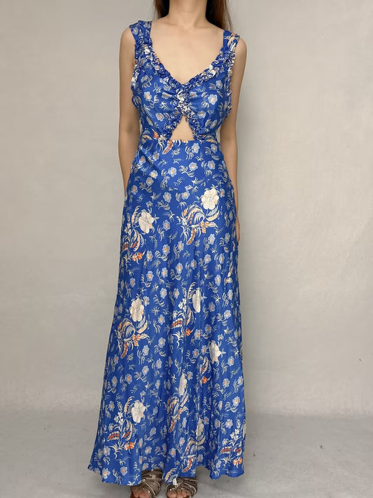 Amoretta Blue Floral Silk Dress