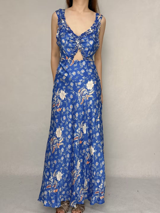 Robe en soie à fleurs bleue Amoretta